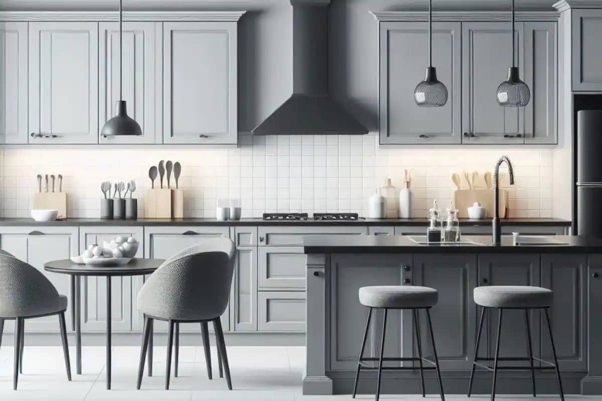 Dove-Grey-Light-Grey-Kitchen-Cabinets-with-Dark-Countertops-Feature image